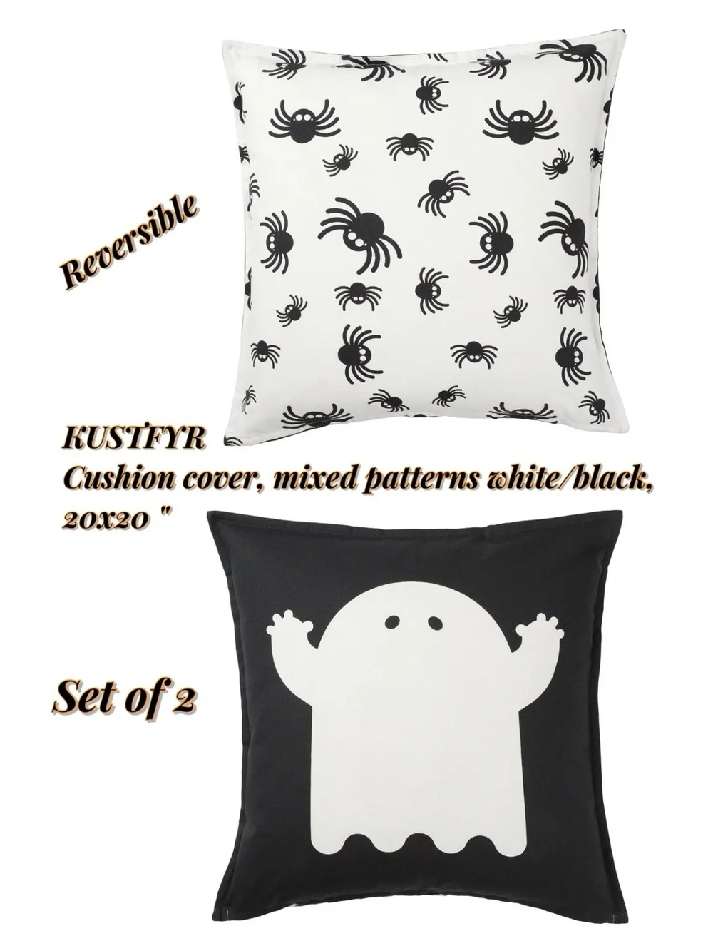 Reversible Halloween Pillow Covers - White & Black Spider and Ghost Set